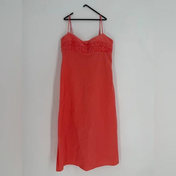 Ciao Lucia Nera Crispy Washed Poplin Ruched Slip Midi Dress In Grapefruit